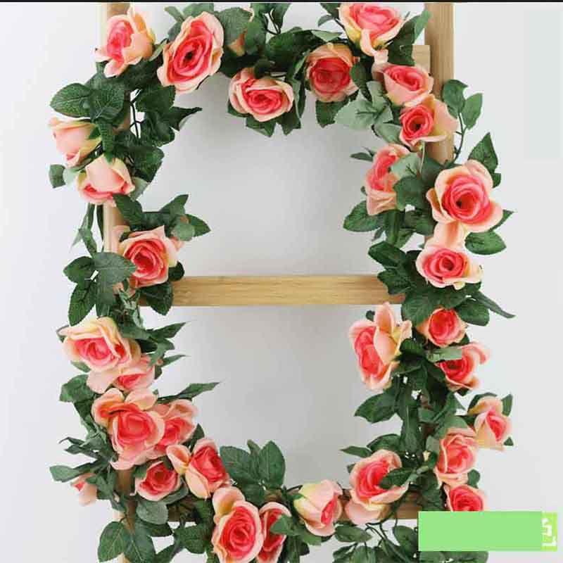 

Elegant 2.4m Handmade Silk Rose Flower Ivy Vine Leaf Garland For Home Decoration Champagne