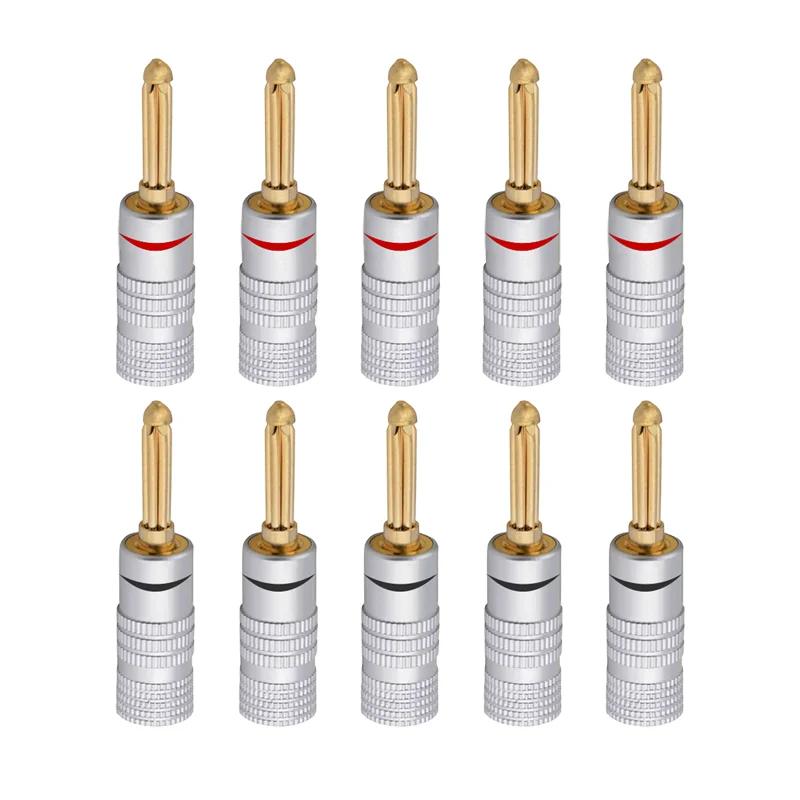 

10Pcs/5Pairs 4MM 24K Gold-plated BANANA PLUGS Banana Connector With Screw Lock For Audio Jack Speaker Plugs