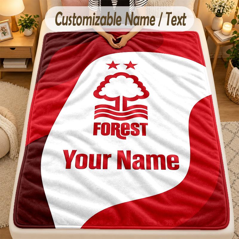 Flannel BlanketNottingham Forest FC Custom Name Text Personalized Soft Warm Throw Blanket Home Decor Gift