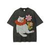 European Size Washed Cotton, Cat Daguanyuan Printed T-shirt, High-quality Batik Cotton Retro Fashion Brand T-shirt, Daily Wear Explosion, Holiday Gift