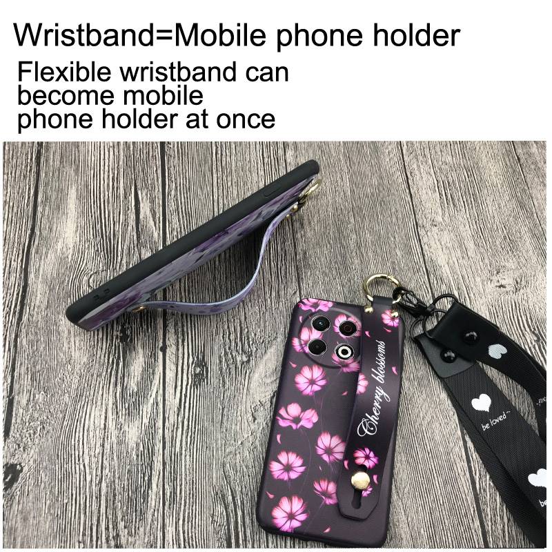 Protective Flower Phone Case For Tecno Spark30 Pro 4G/KL7 Kickstand Dirt-resistant Phone Holder Wrist Strap Back Cover