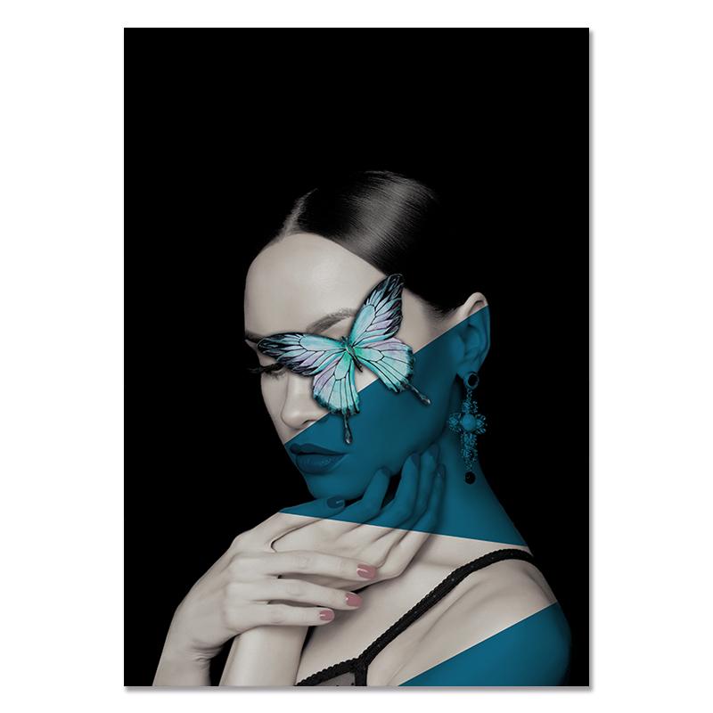 Nowoczesna moda Wall Art kobieta Home Decor czarny abstrakcyjny piękny motyl obraz na płótnie drukuje zdjęcia na plakat do salonu