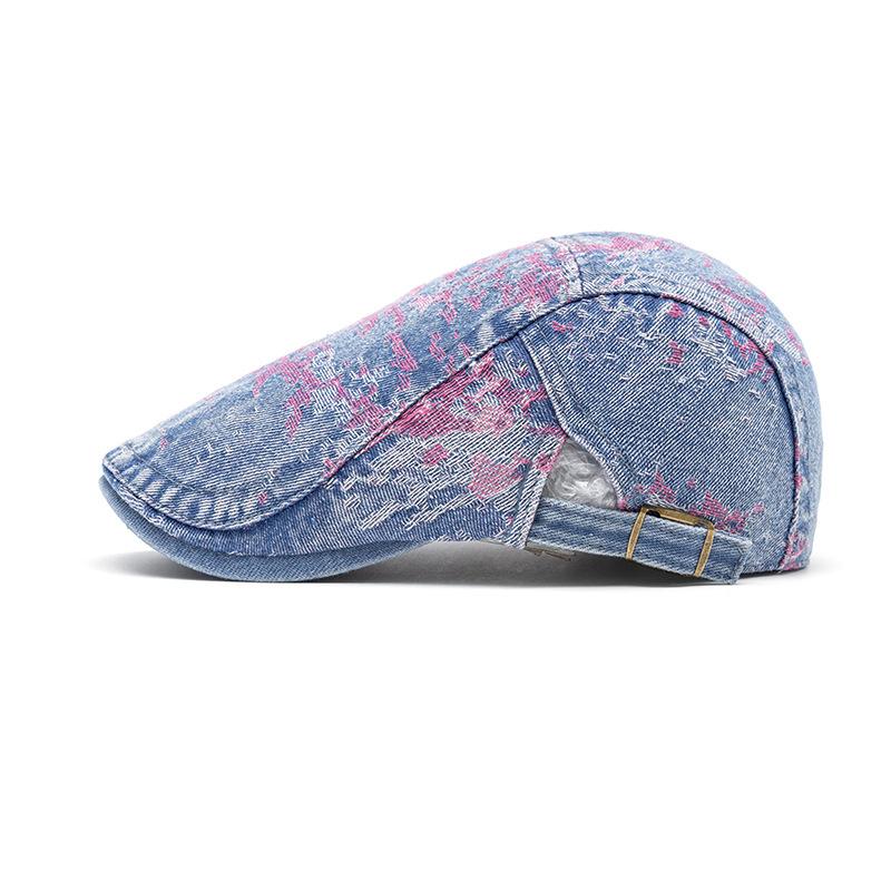 Denim Beret Women's Retro British Peaked Cap Men Print Forward Cap