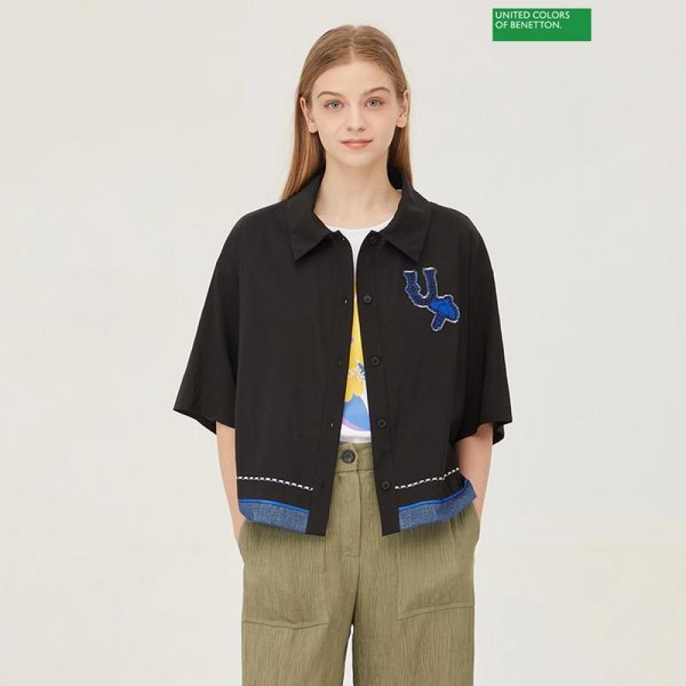 

[Benetton] Benetton Linen Blend Andy Blouse Babla9531 BK_black/42