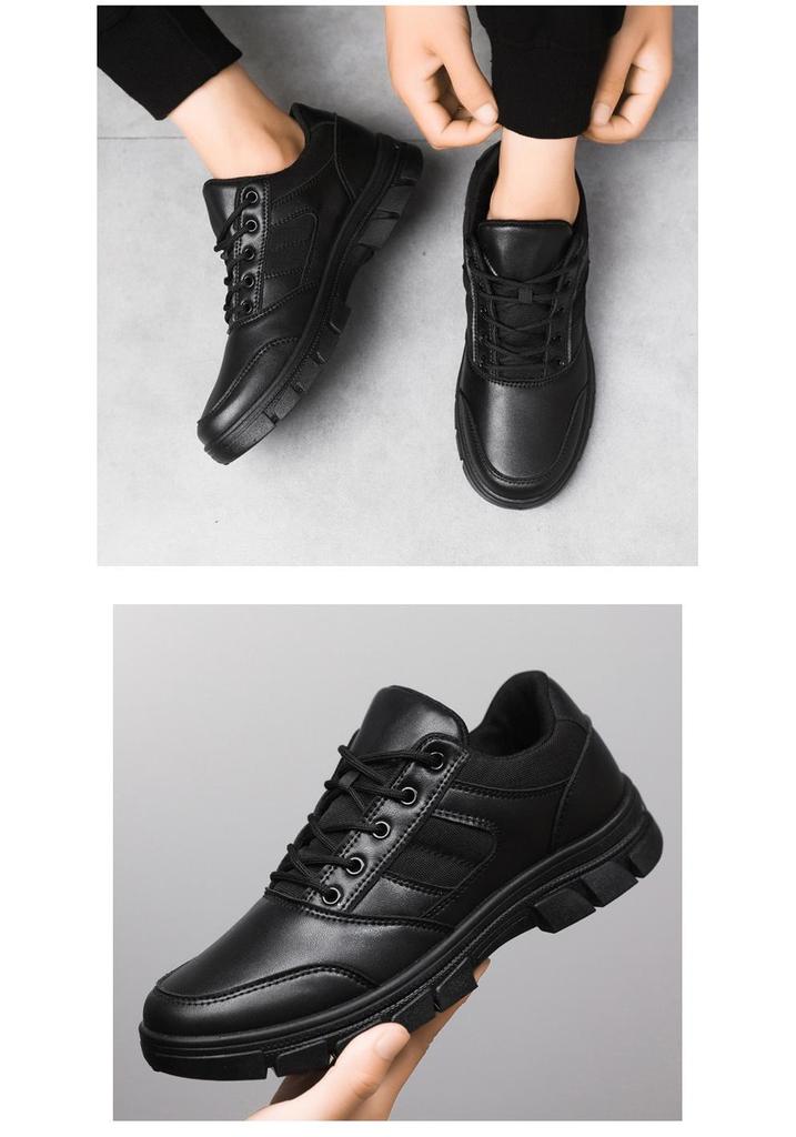 Men's Black Leather Low-Top Soft Sole Outdoor Training and Workwear Shoes