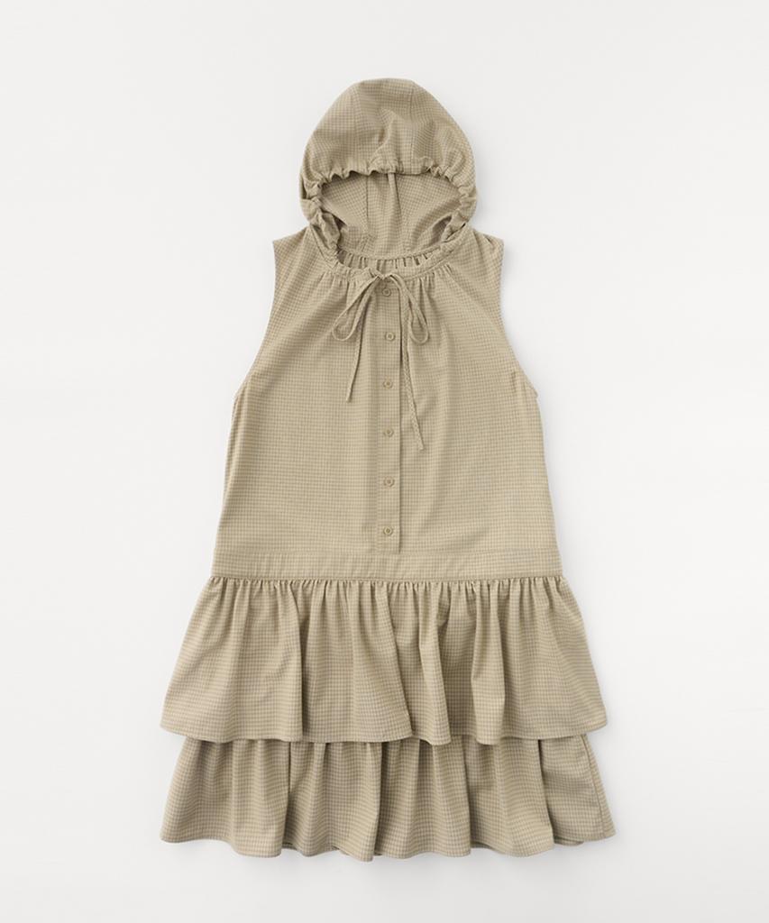Selliteiljeu Check Hoodie Ruffle Dress_Beige