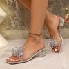 Foreign trade large size women's rhinestone flower sandals 2025 new transparent platform party dress sandals high heels