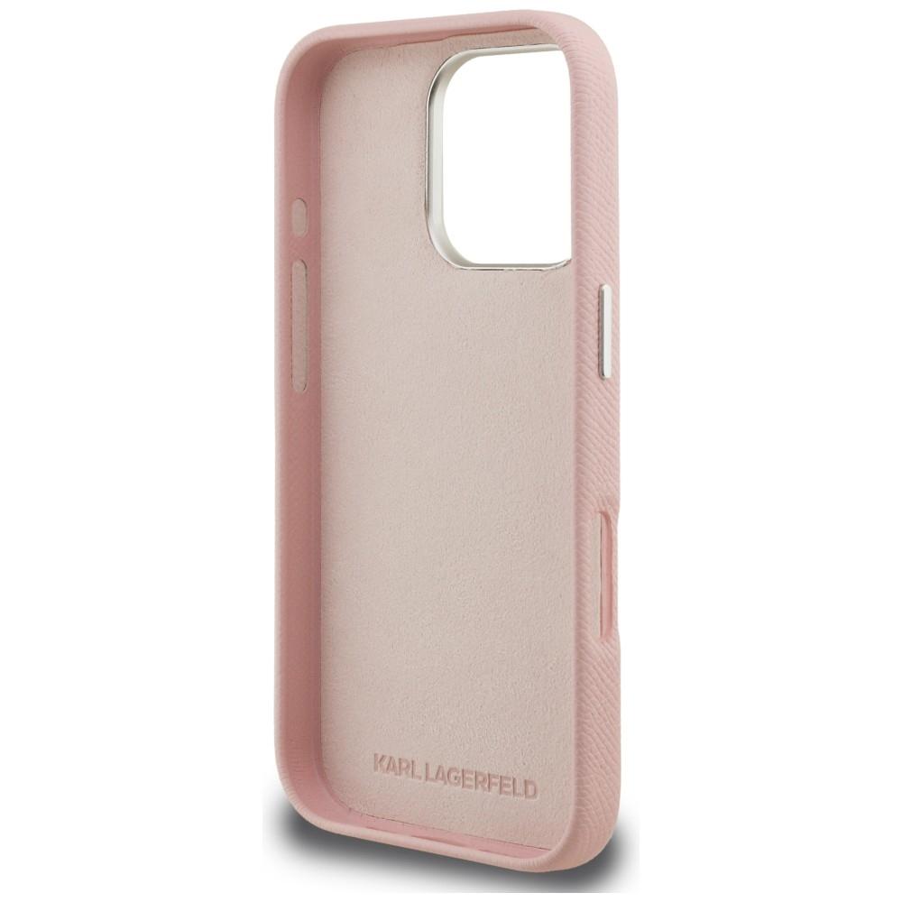 Karl Lagerfeld FW Grained Signature Logo Case for iPhone 16 Pro Max Pink