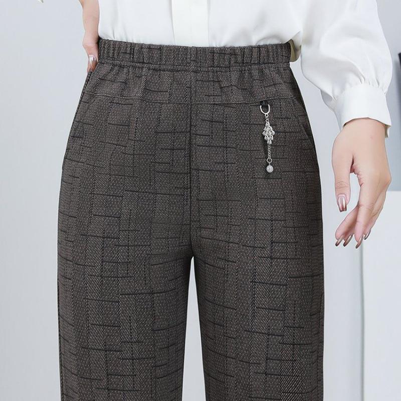 

Базовые эластичные брюки с высокой талией больших размеров для зрелых женщин - Весенне-осенние повседневные прямые 7XL