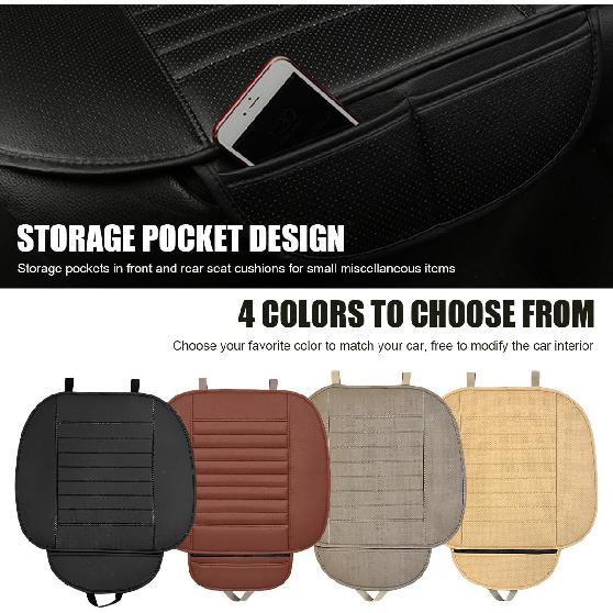 Car Seat Cover for Front Seat, Anti-Slip & Waterproof Leather Auto Front Seat Pad Protector, Durable Driver Bottom Seat Cushion Cover with Storage