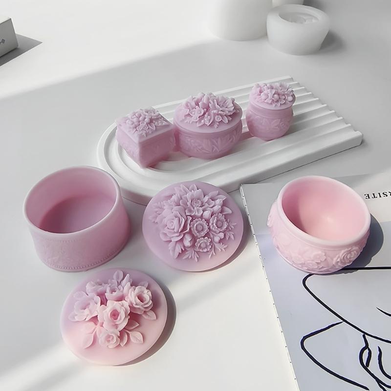 Flower Storage Jar Mould Jewelry Organizer Silicone Mold Concrete Plaster Storage Box Molds for Organizing Enthusiasts