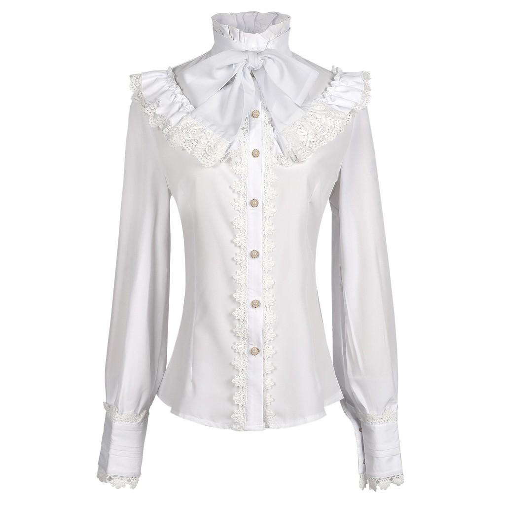 Camicia Gotica Vittoriana da Donna in Tessuto di Lino con Design Arricciato per Cosplay e Spettacoli Teatrali