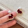 K Real Gold Electroplated Silver Needle Flocked Pony Pearl Stud Earrings Light Luxury High-end Earrings Natal Year Red Earrings