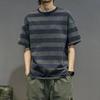 2026 New Summer Men's Round Neck Short-sleeved Korean Style Youth Trend Striped Fashion Casual Cotton Loose T-shirt Large Size