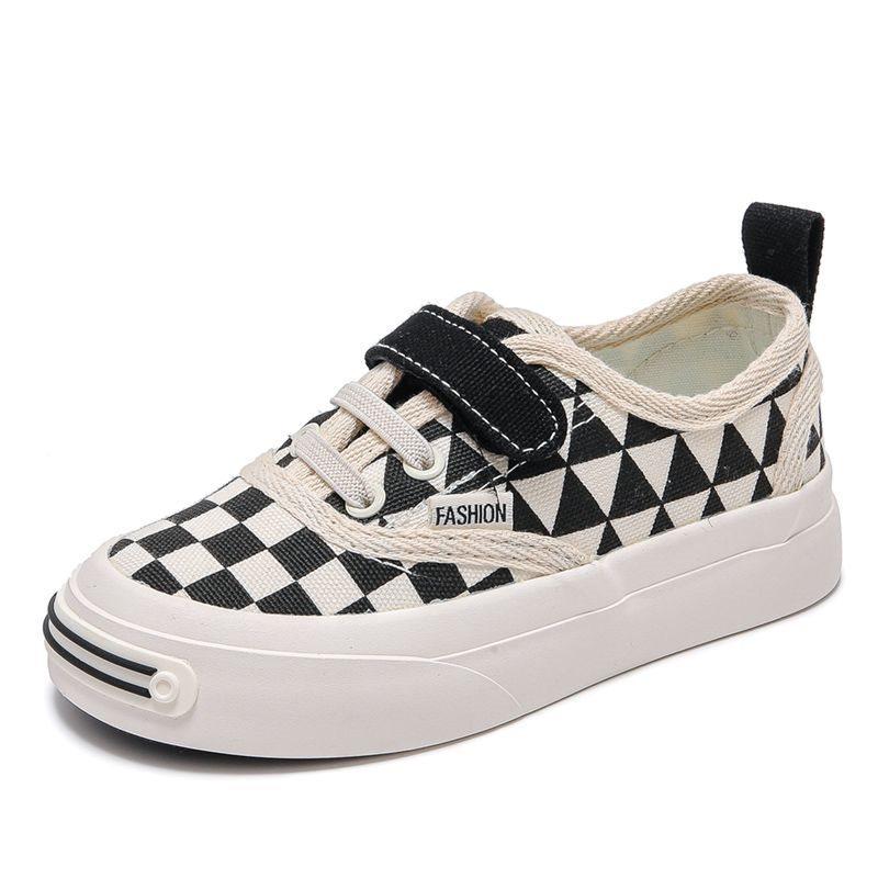 Children's Board Shoes Low-top Canvas Shoes Boys Casual Shoes Spring and Autumn Versatile Girls Black and White Plaid