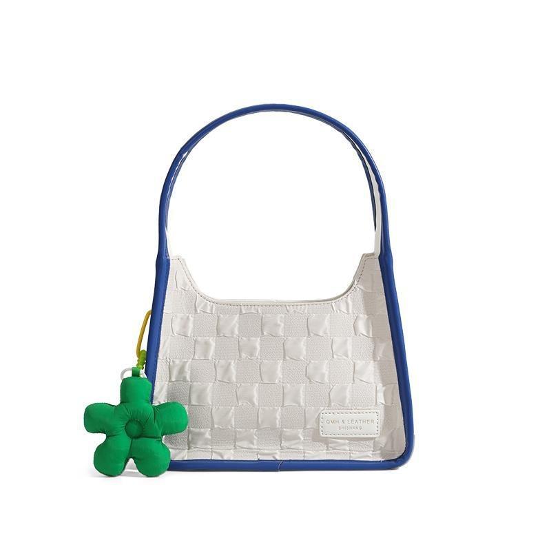 

Новая повседневная выпуклая плиссированная сумочка в клетку контрастного цвета женская наплечная сумка на руку белый