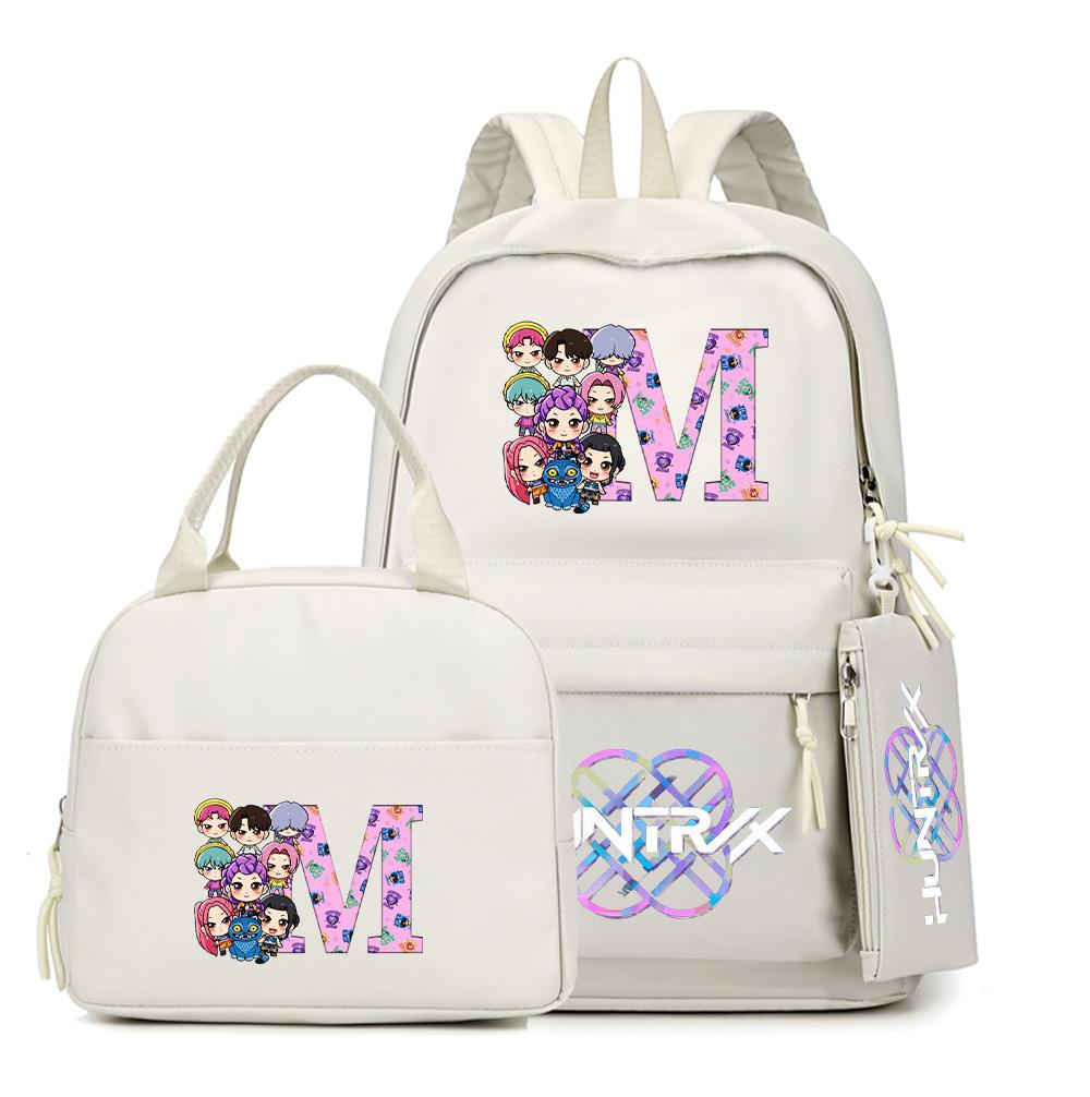 3Pcs/set 26 English Letter K-Pop Printed Backpack with Handbag Pencil Case for Teenager Student Boy Girl Schoolbag Large Capacity Travel Bag Rucksak