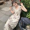 Summer 2026 Fashion Print Bufferfly Casual Long Dress Women Fashion Chic Ruffled Square Collar Dress Korean Elegant Bodycon Robe