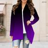 Women Plus Size Long Sleeve Open Front Draped Collar Curved Hem Printed Cardigan Green White Gold