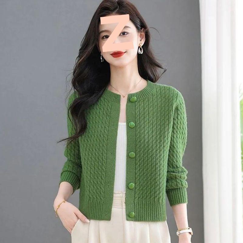 Damen Trendy Rundhals Langarm Strick Cardigan Pullover - Locker & Schlankmachend Petite Oberbekleidung