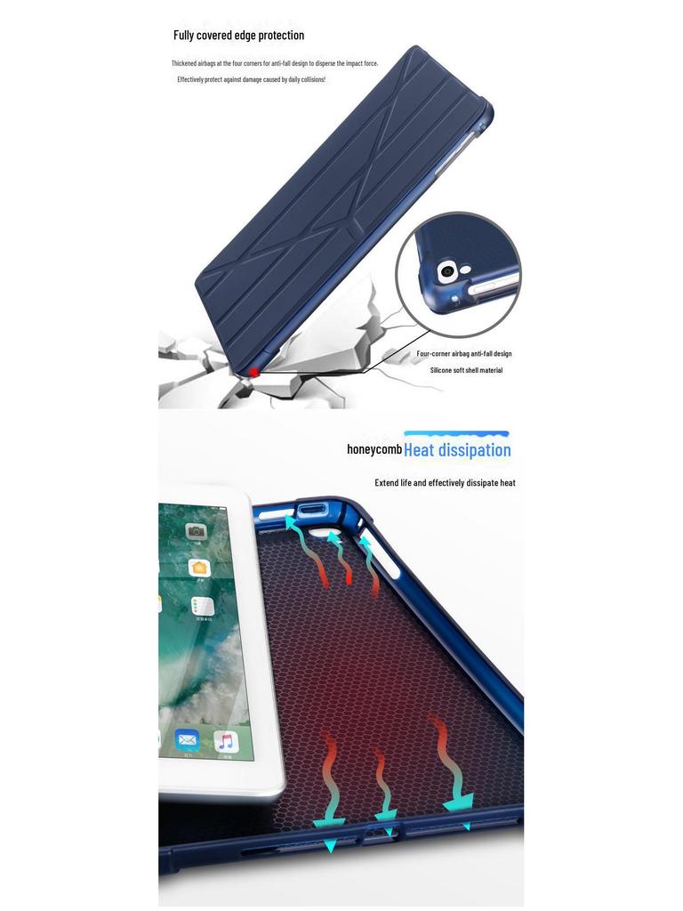 IPad Air 6 10,9" Lederhülle mit Sturzschutz, Stifthalter und Silikon-Airbag für 10,2"-Tablet