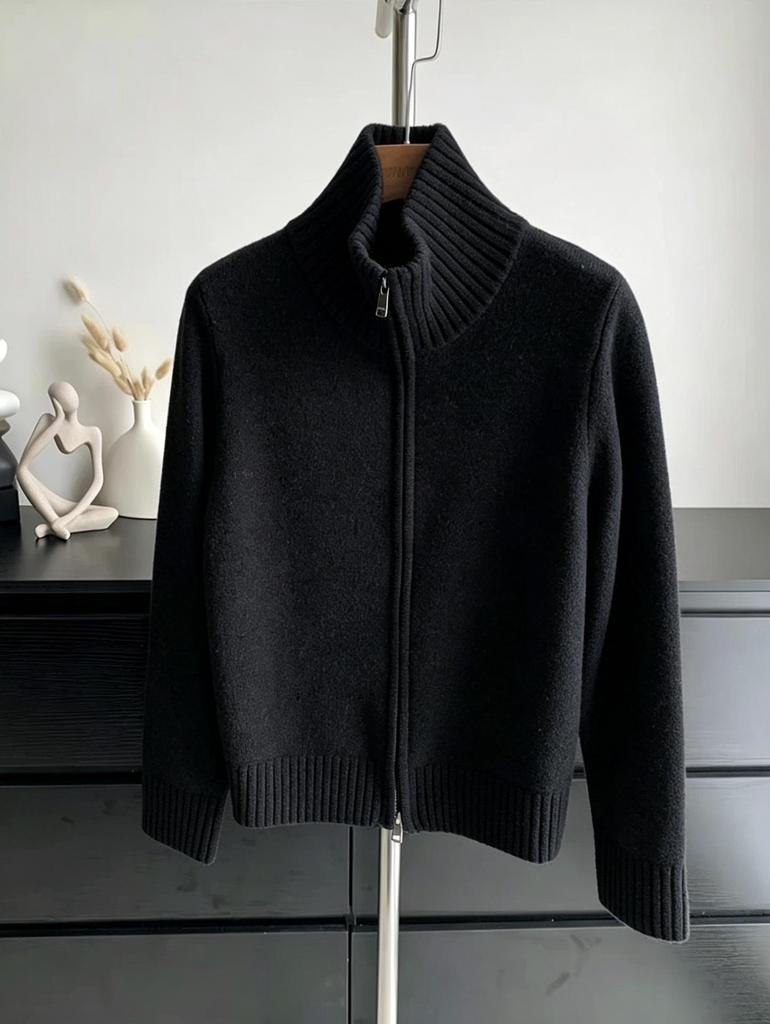 European Double Zipper Knit Cardigan - Women's Autumn 2026 Style Sweater Jacket