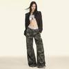 Women's American Camouflage Straight Cargo Pants - 2025 Spring/Autumn Collection, High-Waist Loose Fit Wide Leg.