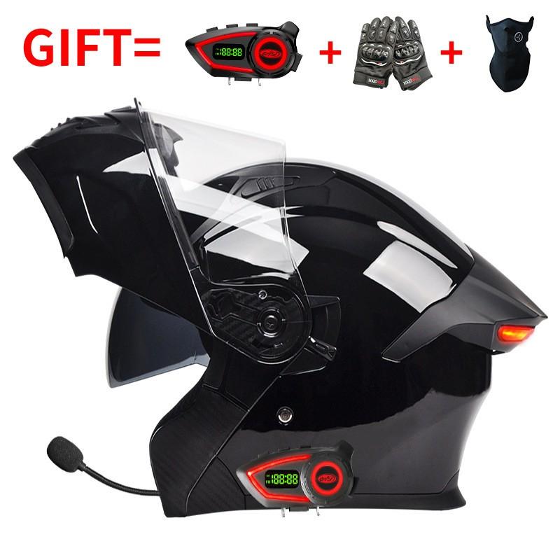 Bluetooth Smart Tail Light Motorcycle Flip-Up Helmet Men Women All Season Full Face Off-Road Riding
