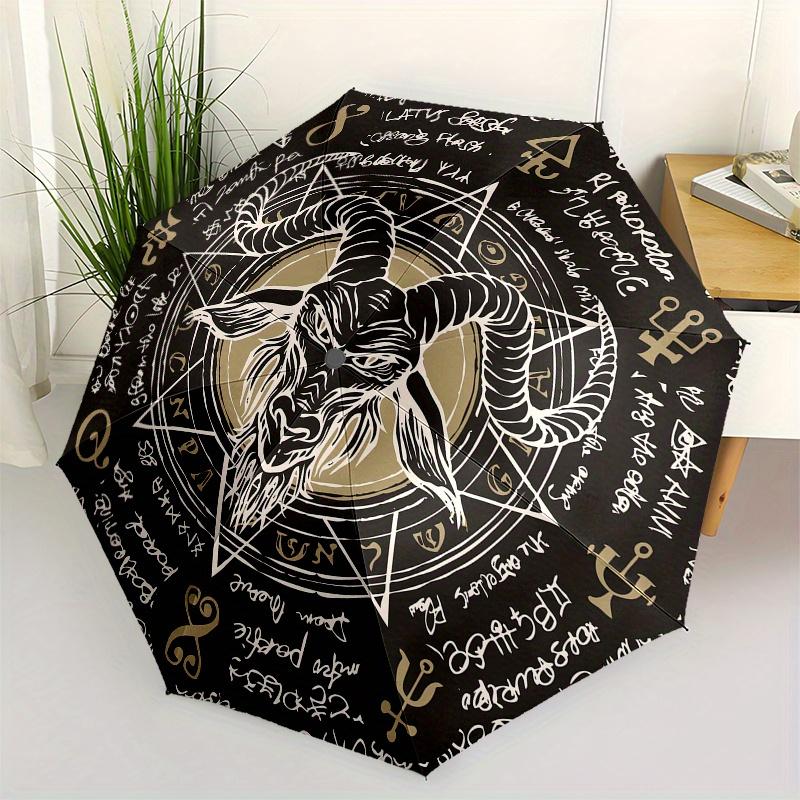 Occult Goat Head Symbol Tapestry, Mystic Decor for Your Home  Umbrella, Cute Umbrella with Cute Design, Portable 3-Fold Compact Umbrella for Men & Wo