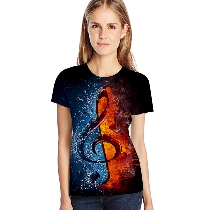 Stylish Mens Ice Fire Music Note 3d Printed Short-sleeved O-neck Casual Tee