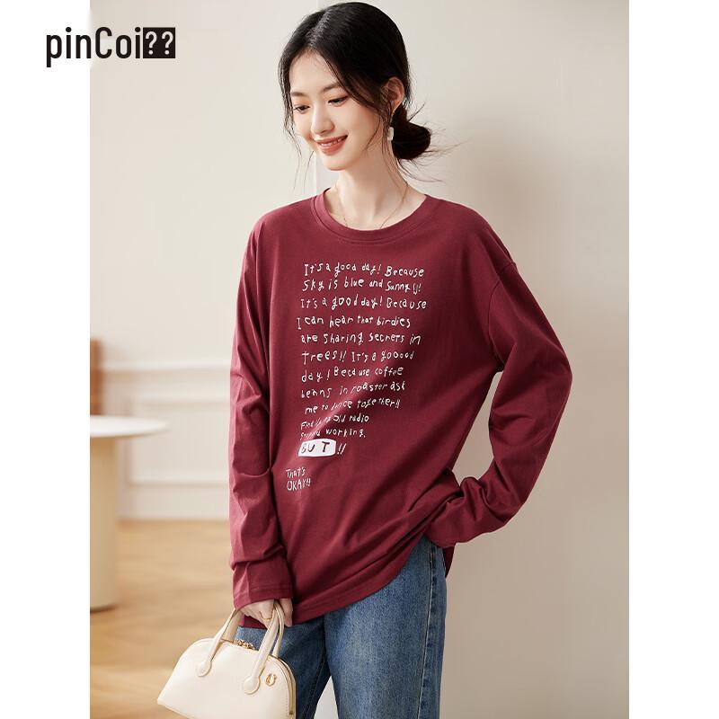 Pin Cai Loose Fit Letter Print Long-Sleeve T-Shirt for Women L