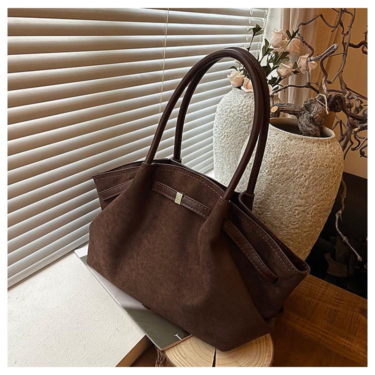 

Зимняя ретро замшевая сумка-корзина на плечо: Универсальная сумка большой вместимости кофейный