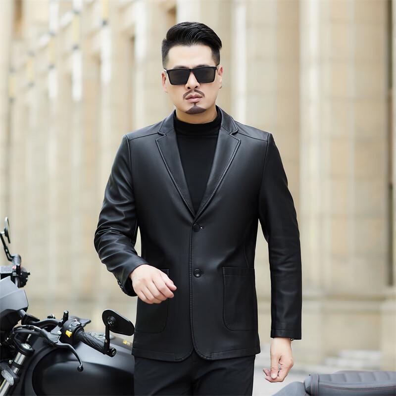 Herren Slim Fit Kragen Kunstlederjacke