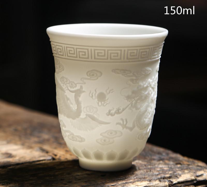 Ceai de ceai din portelan alb chinezesc de mana Bol de ceai in relief tridimensional pentru set de ceai de capacitate mare Accesorii Master Cup