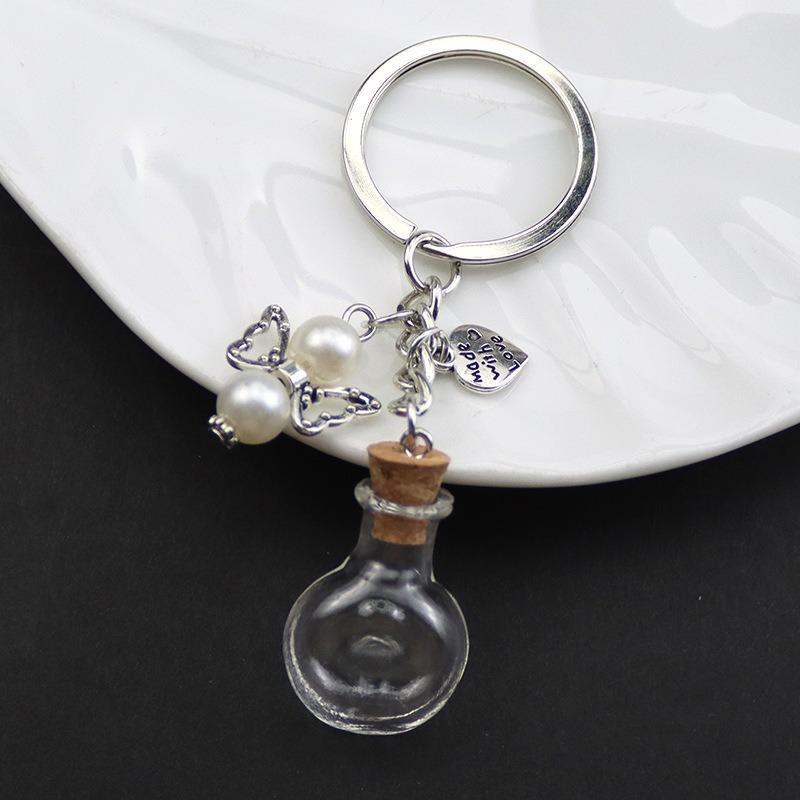 Chaveiro de Garrafa Vazia de Vidro Pingente Transparente Frascos de Óleos Essenciais Perfume Mini Garrafa dos Desejos Chaveiro Para Artesanato DIY