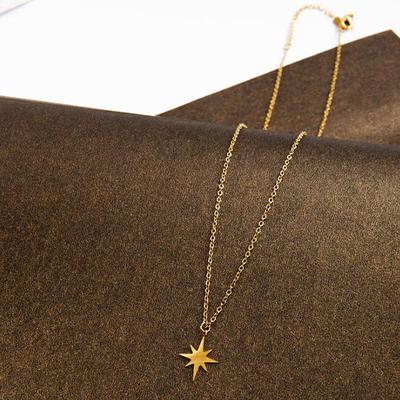 European & American Six-Pointed Star Sun Necklace, Color-Preserving 18K Gold & Titanium Steel