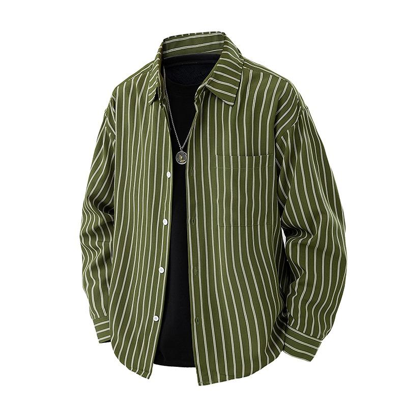 Men's Striped Shirt Commuting Long Sleeve Casual Top Lapel Cardigan Top