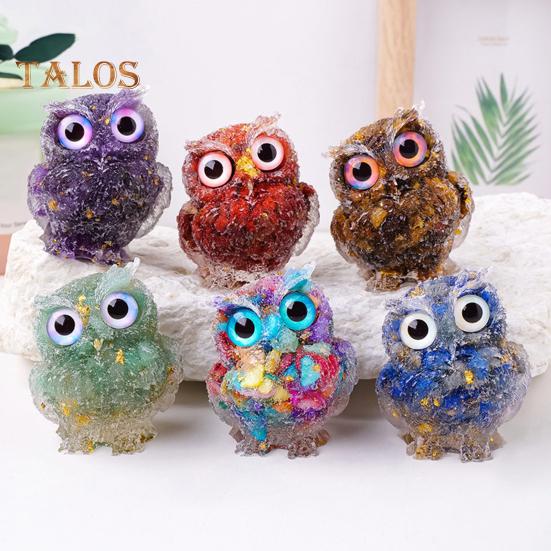 Eulenfigur aus natürlichem Kristall, handgefertigte Eulenstatue aus Kunstharz, gefüllt mit Kristallsteinen, Eulen-Tischdeko für Zuhause, Büro, Auto, Dekoration, Reiki-Heilung