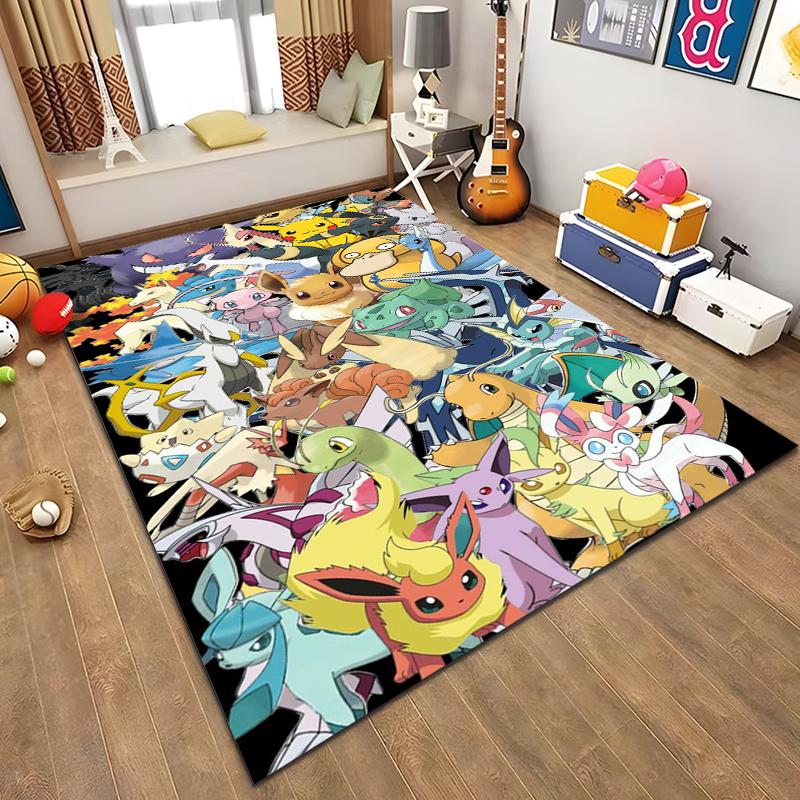 Japanese Anime Pokemon Pikachu Area Rug,Carpet for Home Living Room Bedroom Sofa Doormat Kitchen Decor,Non-slip Floor Mat