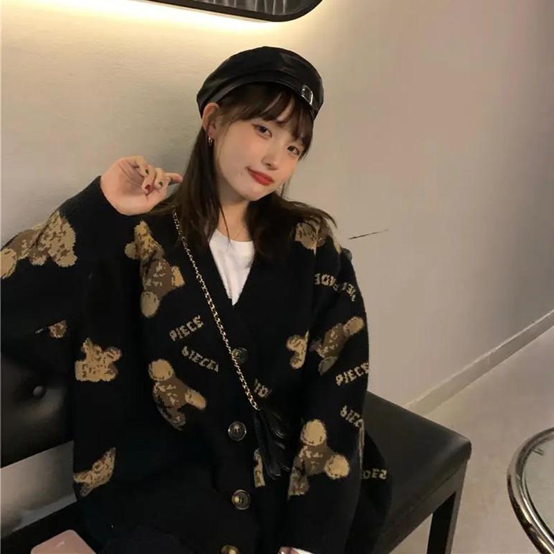 Sweater Jacket Women's Fall Red Retro Casual Knit Jacket Slim Button Cozy Tops