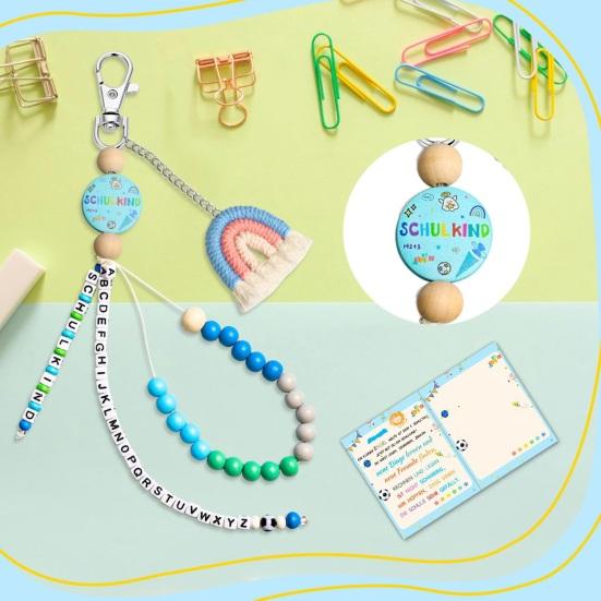 Rainbow Key Chain Keychain with 26 Letter Beads Colorful Beaded School Bag Charm Back to School Gift for Kids