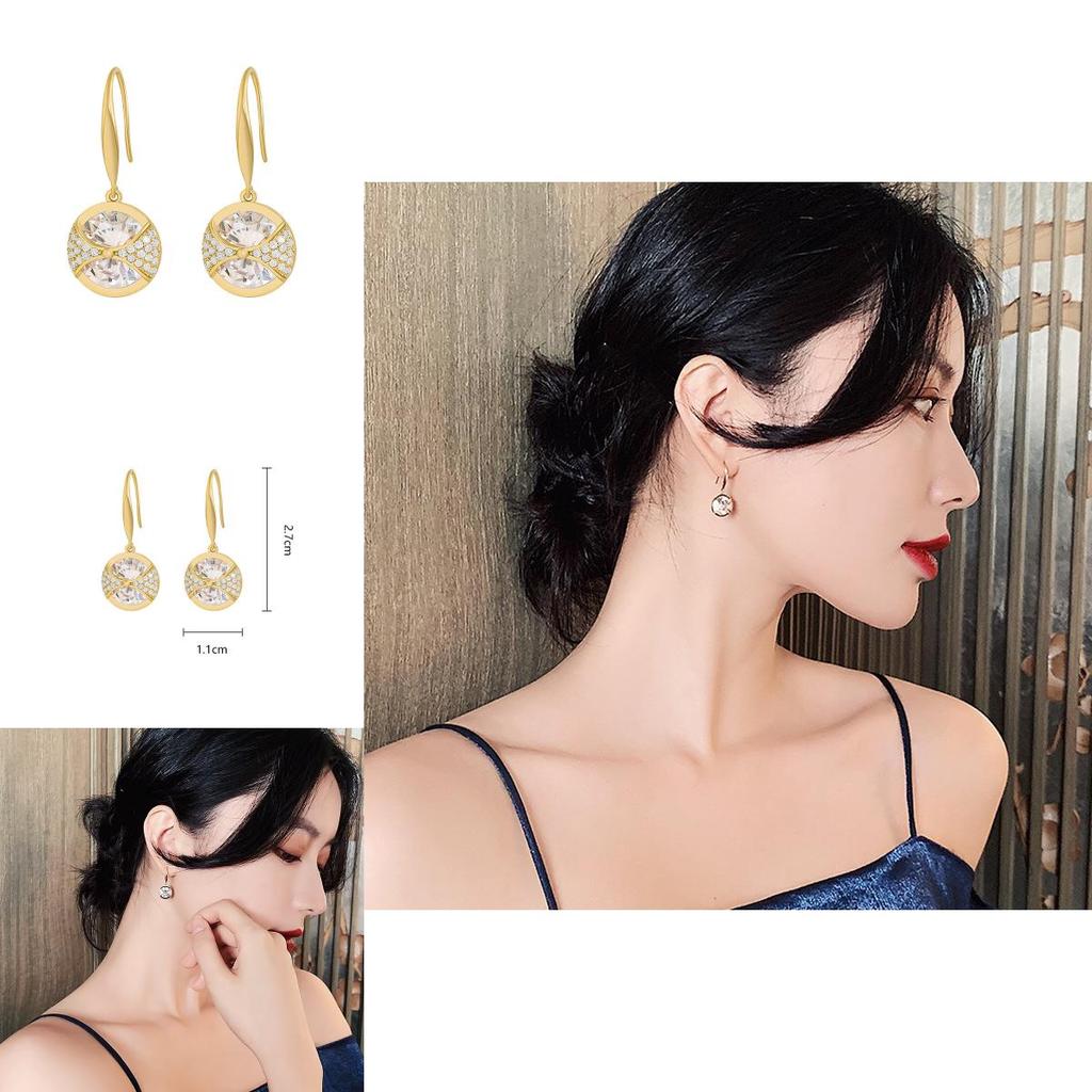 Goldtone Round Drop Earrings Alloy Rhinestone For Daily Casual Use