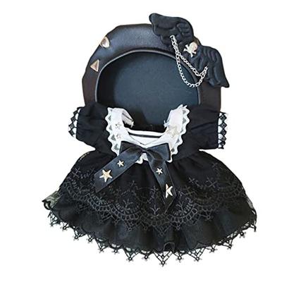 Niannyyhouse Cotton Doll Clothes, 20cm Doll Clothes, Hat + Dress, 2-Piece Maid Outfit, Doll Baby Clothes, Cool Black Women's Skirt Suit, Dress-Up, Bla