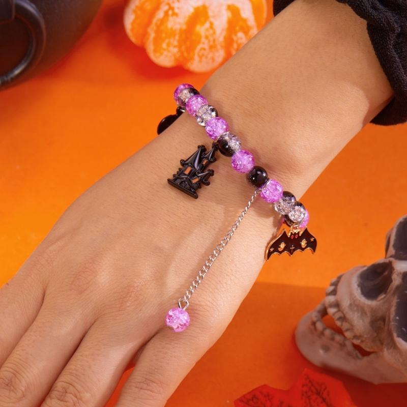 Elastic Bead Bracelets Featuring Cute Pumpkin Specter Charm Perfect for Halloween Costume Party Accessories and Gifts