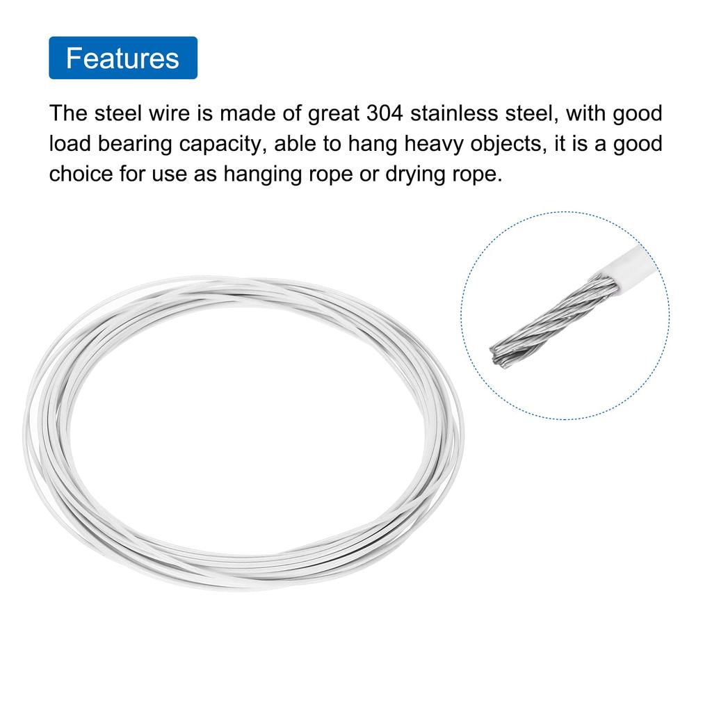 uxcell 16Ft (5M) Wire Rope 304 Stainless Steel Cable 1/24" (1mm) Vinyl Coated with