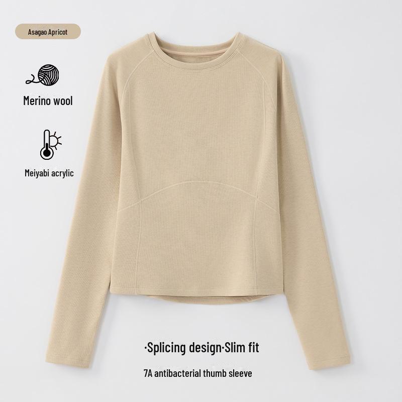 Women's Merino Wool and German Velvet Round Neck Bottoming Shirt - A-type Stitching and Thickened Skin-Beautifying Fabric