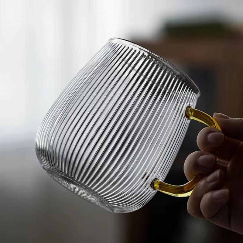 Striped Glass Transparent Mug Net Celebrity Heat-Resistant Drinking Cocktail Beer Water Milk Juice Cup Wine Glasses