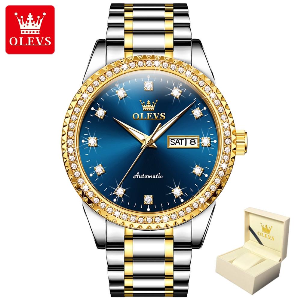 

OLEVS Мужские часы с бриллиантовым циферблатом Деловые светящиеся механические часы Высококачественные часы