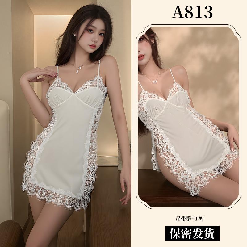 Sexy lingerie women's sexy lace pajamas test split ends uniform seduction passion nightgown A suspenders