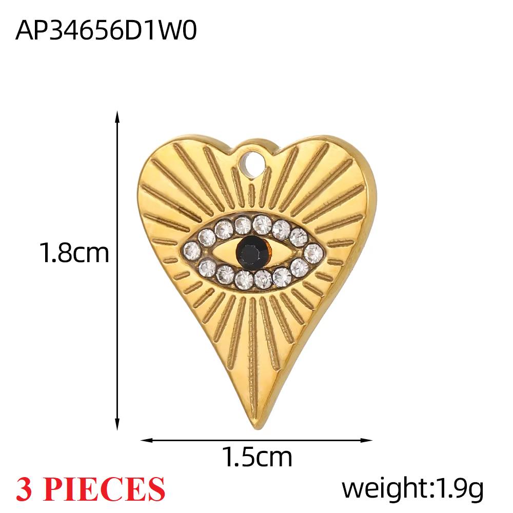 3PCS/LOT CARLIDANA Gold Plated Stainless Steel Charms, Moon Clover Heart Eye Zircon Pendants for Jewelry Making